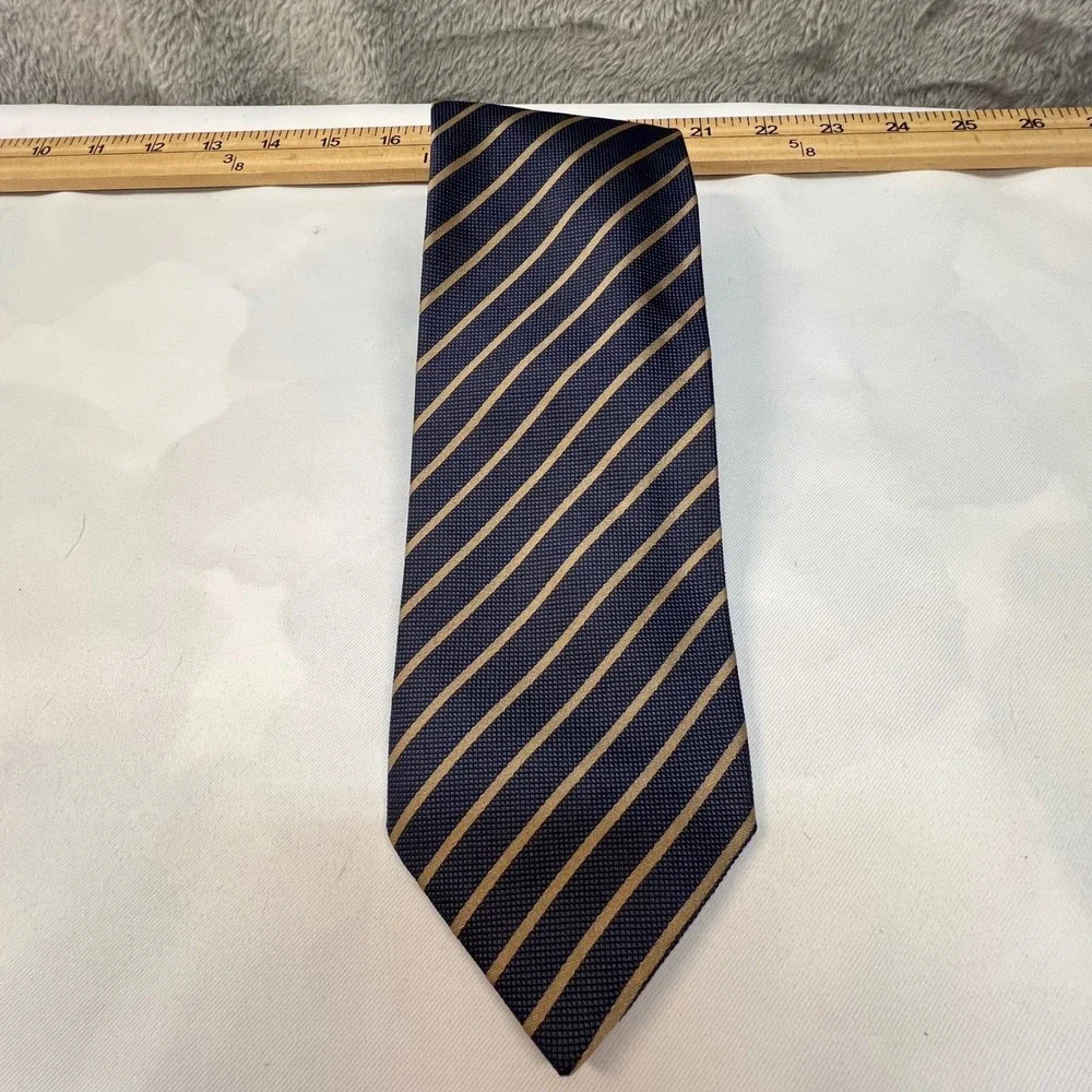 Gianfranco‎ Ferre Silk Tie Blue Gold Diagonal Stripe Made in Italy Mens Necktie